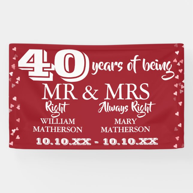 Banderoles M. Mme Right Fun 40e anniversaire de mariage Rubis (Horizontal)