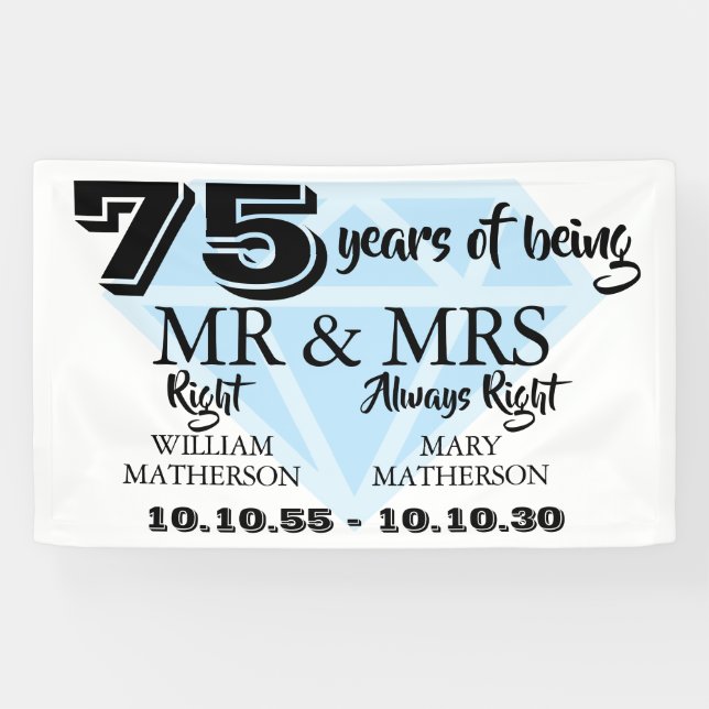 Banderoles M. Mme Right Fun Diamond 75e anniversaire de maria (Horizontal)