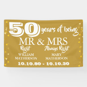 Banderoles M. Mme Right Fun Golden 50th Mariage Anniversary