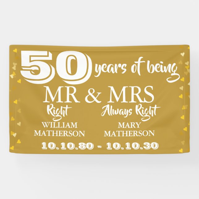 Banderoles M. Mme Right Fun Golden 50th Mariage Anniversary (Horizontal)