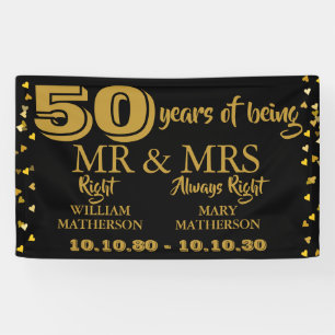 Banderoles M. Mme Right Fun Golden 50th Mariage Anniversary
