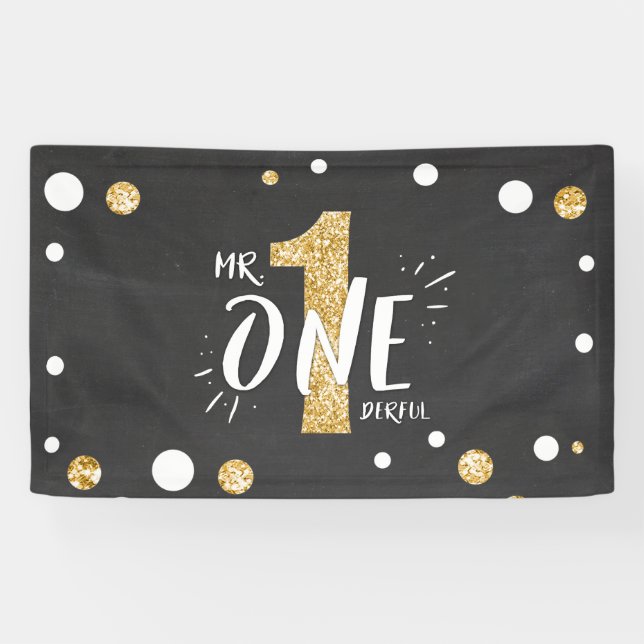 Banderoles M. Onederful Birthday Banner Boy Black Gold (Horizontal)