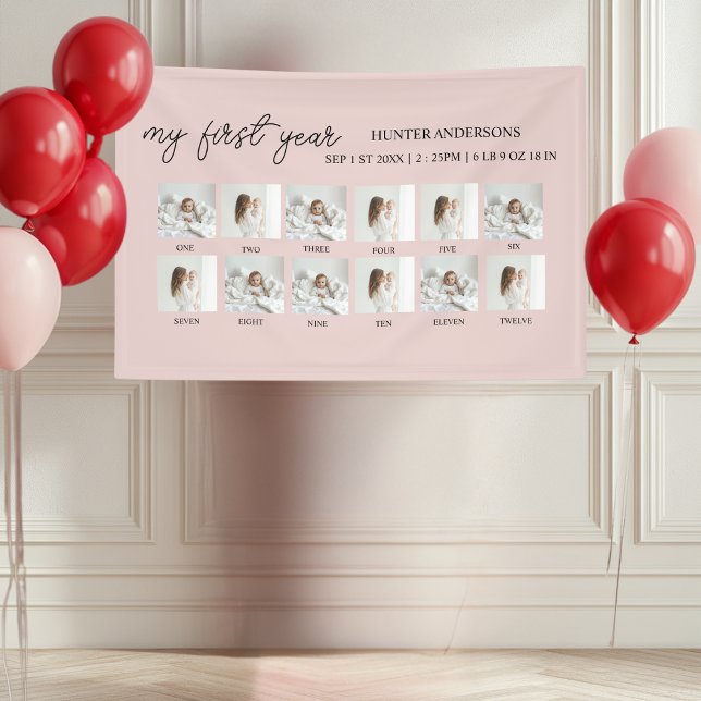 Banderoles Ma première année 12-Photo rose | Première année d (Créateur téléchargé)
