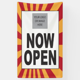 Banderoles Maintenant Ouvrir le panneau avec logo et starburs