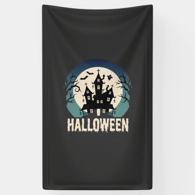 Banderoles Maison Hantée de la Lune Vector Halloween (Vertical)