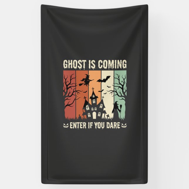 Banderoles Maison Hantée Fantôme d'Halloween Arrive (Vertical)