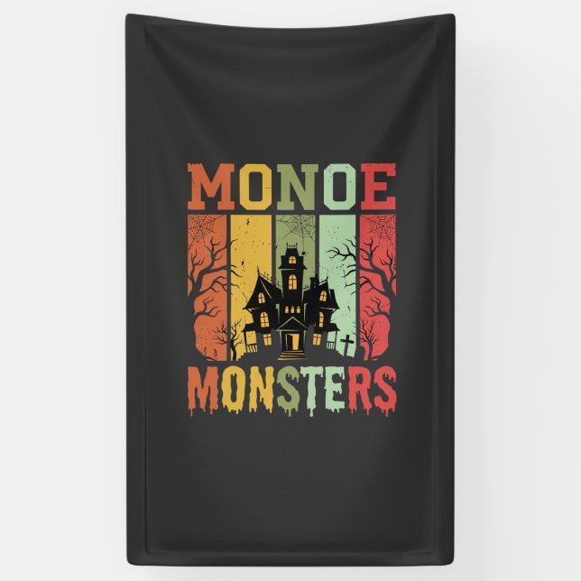 Banderoles Maison Hantée Halloween Monstres Rétro (Vertical)