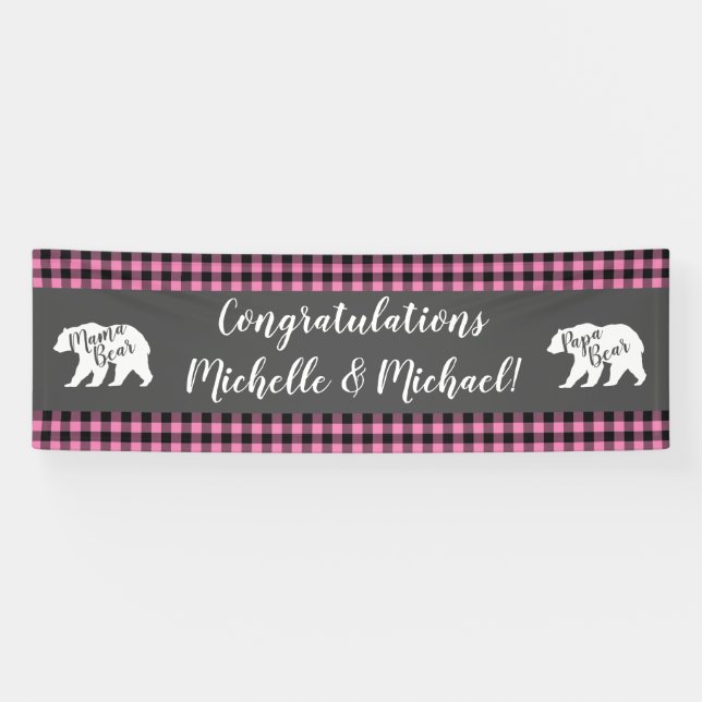 Banderoles Mama Bear Baby shower Woodland Lodge Girl Pink (Horizontal)