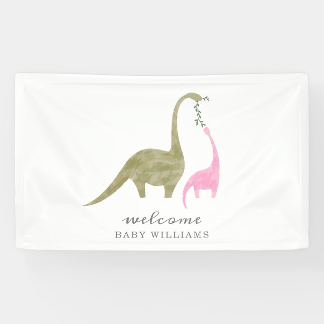 Banderoles Mama et bébé Dinosaur Baby shower rose (Horizontal)