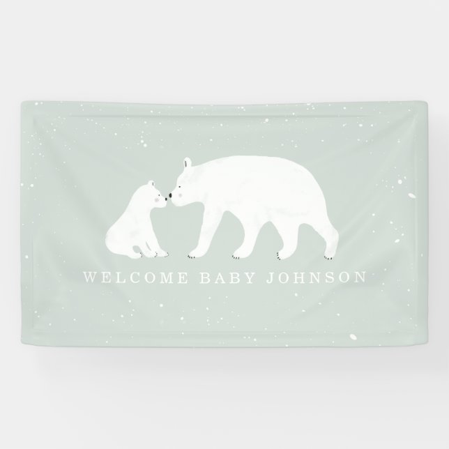 Banderoles Mama et bébé Polar Ours Baby shower bleu neige (Horizontal)
