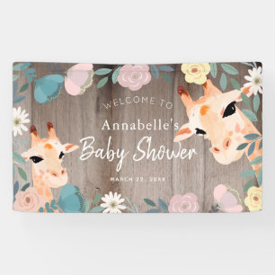 Banderoles Maman & Baby Giraffe Bois Baby shower Floral Bienv