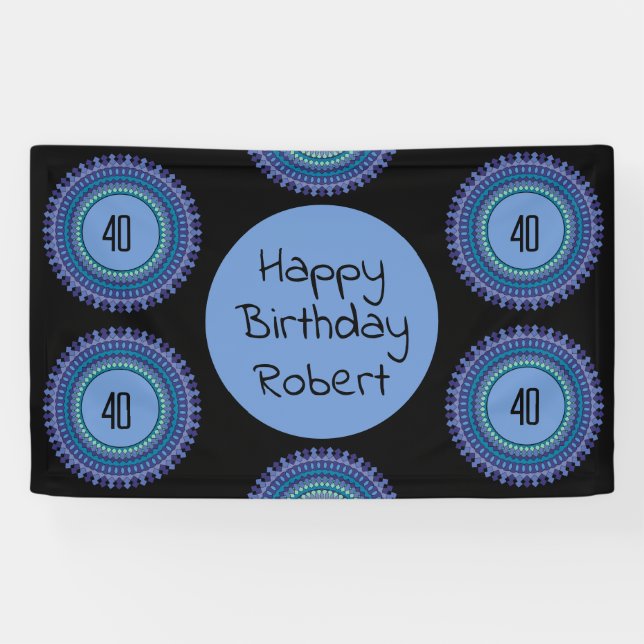 Banderoles Mandala Blue and Black Custom Name Party (Horizontal)