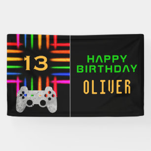 Banderoles Manette de jeu vidéo néon fête d'anniversaire de j