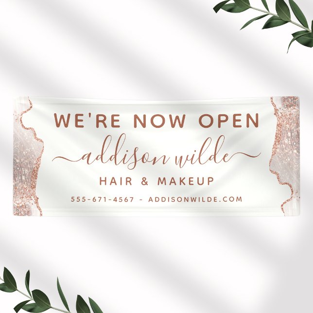 Banderoles Marbre blanc Chic Agate Rose Gold Business (Créateur téléchargé)