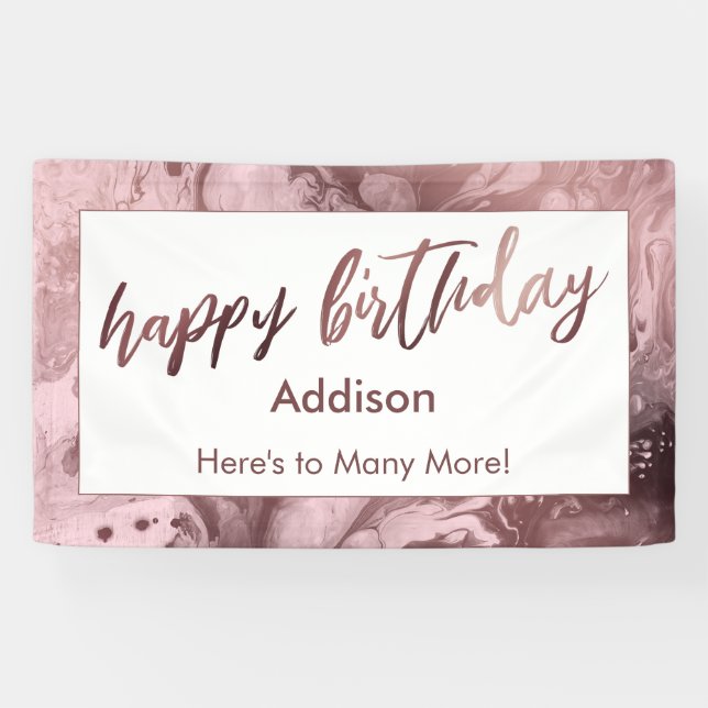 Banderoles Marbre doré Rose moderne Pastel rose Joyeux annive (Horizontal)