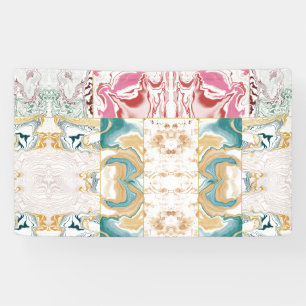 Banderoles Marbre fluide tourbillonnant sarcelle et or rose d