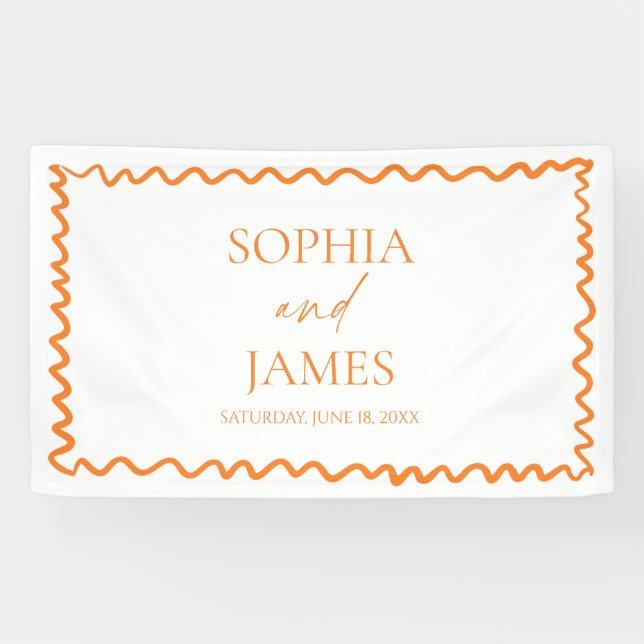 Banderoles Mariage à la frontière ondulée de Citrus Orange Fa (Horizontal)