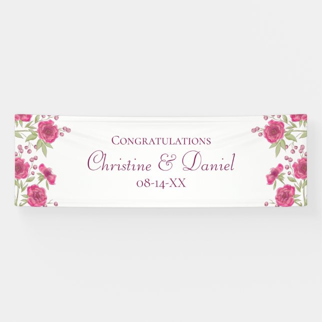 Banderoles Mariage à la Rose Rose Clair (Horizontal)