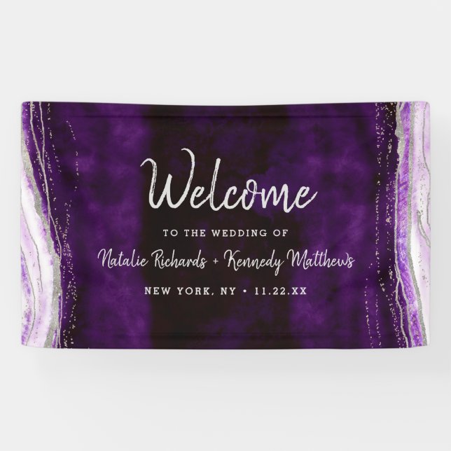 Banderoles Mariage Amethyst Purple & Silver Geode Bienvenue (Horizontal)