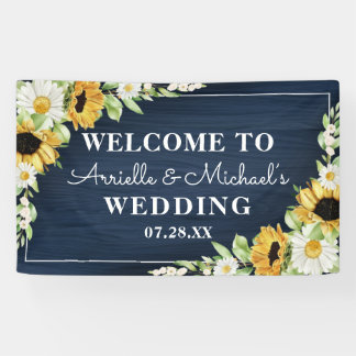 Banderoles Mariage Arrière - plan Rustic Sunflower Navy Blue 