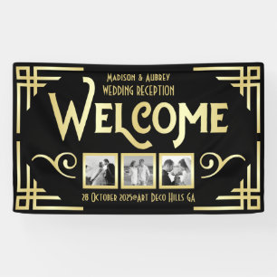 Banderoles Mariage Art Déco Gold Black Trois photos Bienvenue