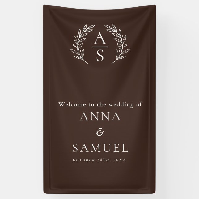 Banderoles Mariage au chocolat brun et blanc au monogramme de (Vertical)