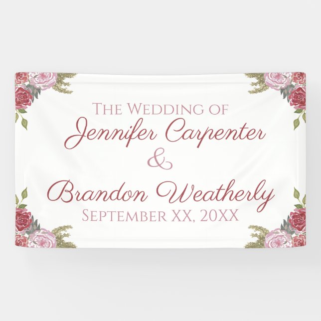 Banderoles Mariage aux Roses Aquarelles (Horizontal)