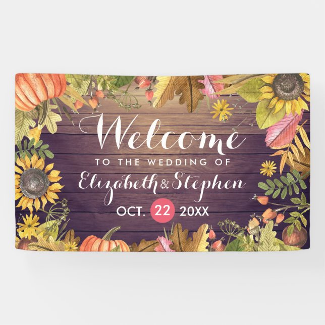 Banderoles Mariage Bienvenue Automne Érable Feuille Citrouill (Horizontal)
