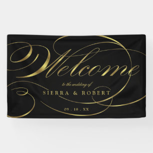 Banderoles Mariage Bienvenue Élégant Faux Foil Gold Script