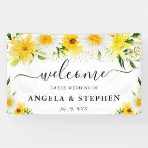 Banderoles Mariage Bienvenue Marguerites et Fleurs Jaunes