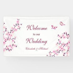 Banderoles Mariage blanc rose Fleurs de cerisiers