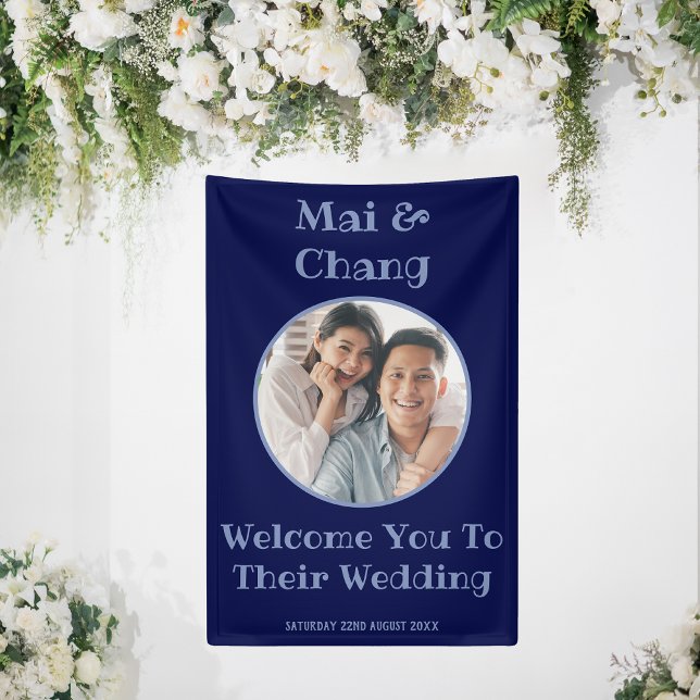 Banderoles Mariage bleu marine Affiche de bienvenue Couple Ph (Wedding Welcome Vertical Banner)