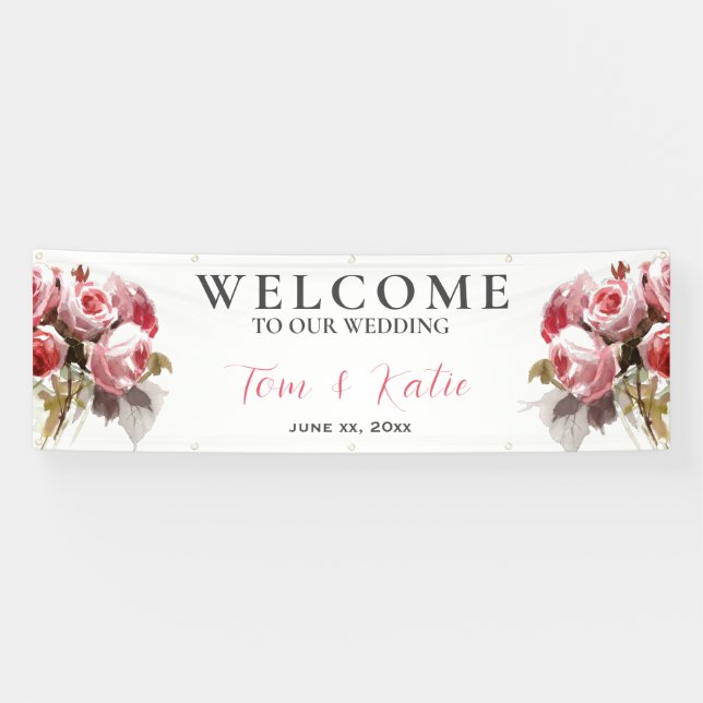 Banderoles Mariage Bouquet Rose Aquarelle (Horizontal)