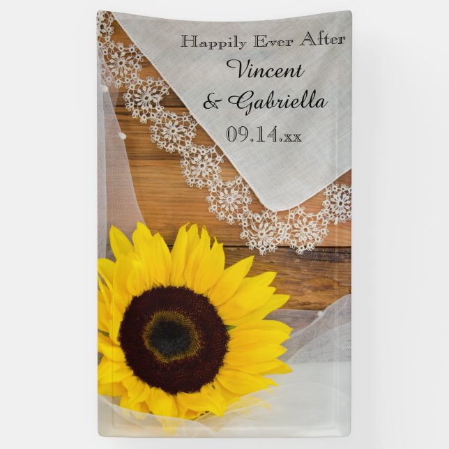 Banderoles Mariage campagnard de tournesol et dentelle (Vertical)
