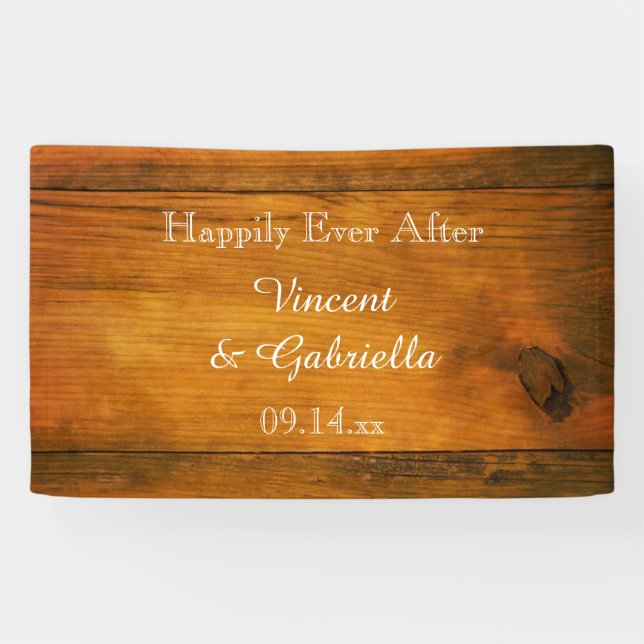 Banderoles Mariage campagnard en bois de grange Faux Rustic (Horizontal)