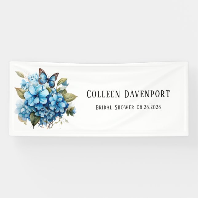 Banderoles Mariage Chic Fleur Hydrangea Bleu Papillon (Horizontal)