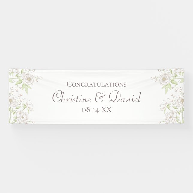 Banderoles Mariage Classique Rose Blanche (Horizontal)