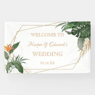 Banderoles Mariage d'aquarelle Tropical Feuille Gold Frame