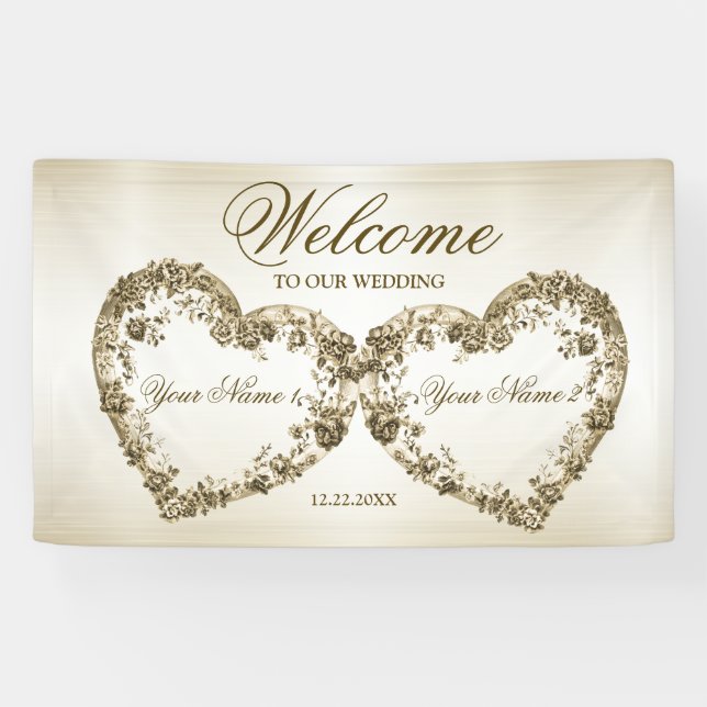 Banderoles Mariage de bienvenue Floral Golden Ornate Cadres c (Horizontal)