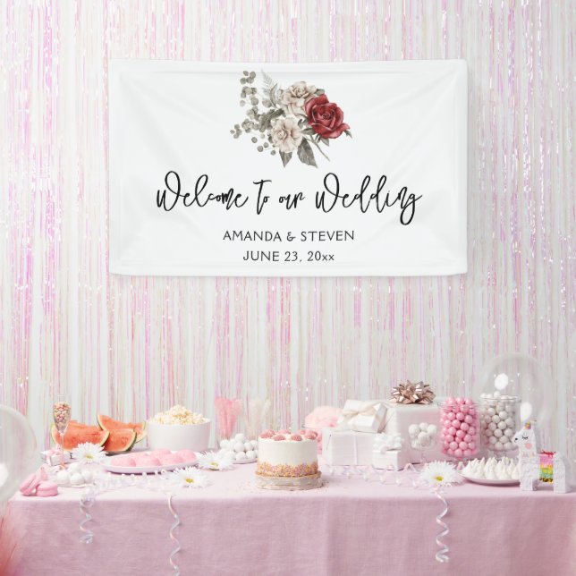 Banderoles Mariage de bouquet rouge gris et crème Boho (Fête)