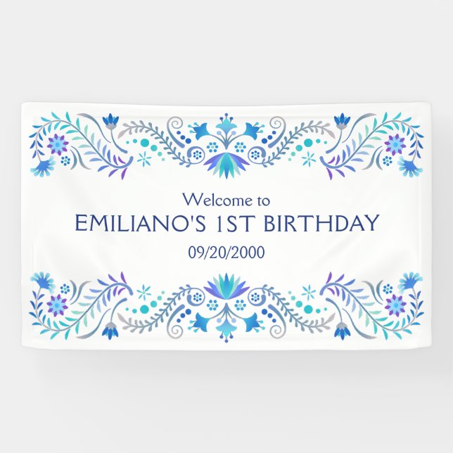 Banderoles Mariage de douche Fiesta Blue Anniversaire (Horizontal)