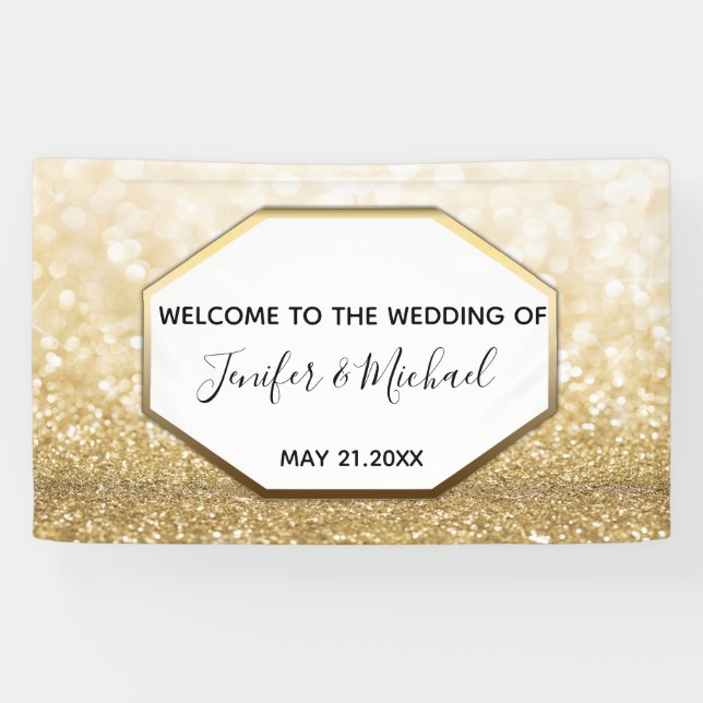 Banderoles Mariage de gliterie de luxe géométrique or (Horizontal)
