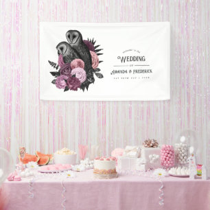 Banderoles Mariage de hiboux gothiques glamour floral mauve