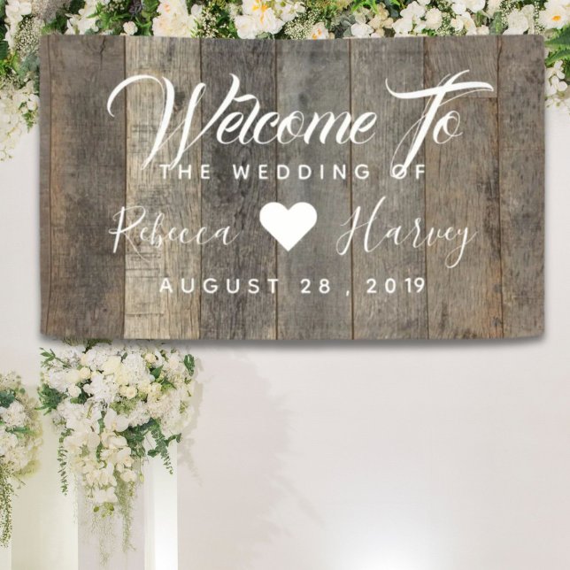 Banderoles mariage de la grange de bois de l'ouest (western country woodgrain barn wedding banner)