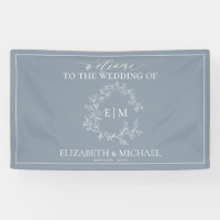 Mariage de monogramme moderne Dusty Blue Leafy Cre