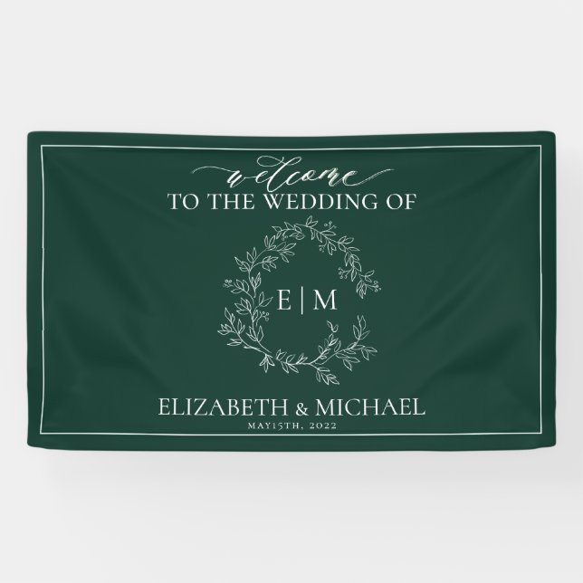 Banderoles Mariage de monogramme vert émeraude moderne (Horizontal)