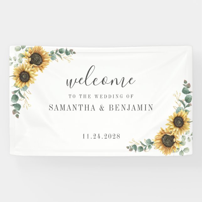 Banderoles Mariage de script de tournesol floral Eucalyptus (Horizontal)