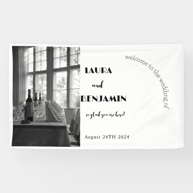 Banderoles Mariage de table à manger noir et blanc (Horizontal)