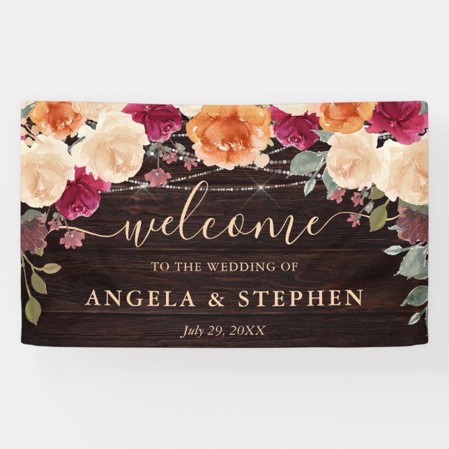 Banderoles Mariage des fleurs automnales rouge et orange (Horizontal)