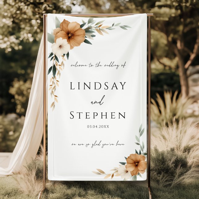 Banderoles Mariage Élégant Cuivre Terreux Blanc (Elegant Monogram Copper Earthy White Wedding Banner)